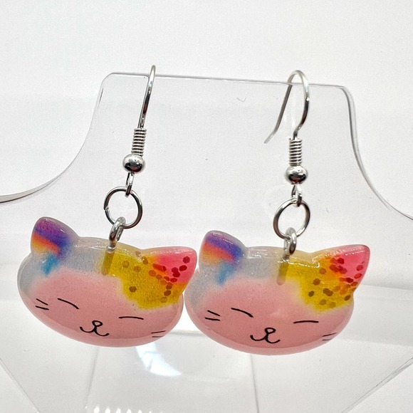 Cat Earrings - Glitter Earrings - Pastel Earrings - Kitty Cat Earrings - Picture 7 of 10